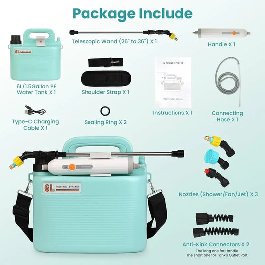 CSSV FILE electric garden sprayer 6L with ergonomic handle and nozzle, used for garden watering and plant care.