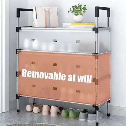 CSSV FILE multi-tier shoe organizer with multiple shelves for efficient shoe storage and easy access in a closet or entryway.