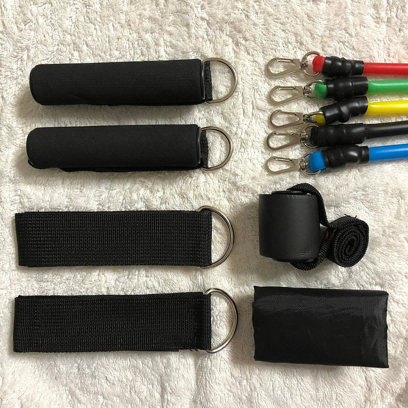 Set of CSSV FILE bodybuilding resistance bands with multiple elastic bands for strength training and muscle toning exercises.