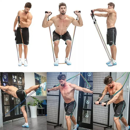 Set of CSSV FILE bodybuilding resistance bands showing various resistance levels, made of durable elastic material for strength training.