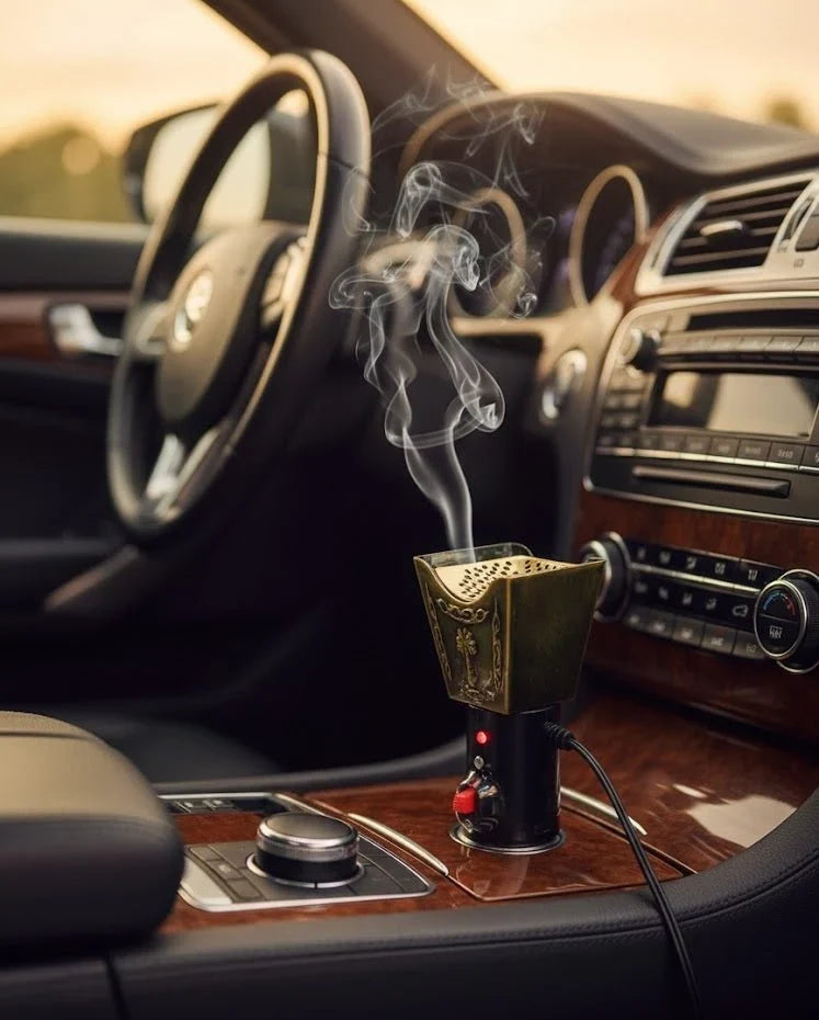 Portable CSSV FILE car electric incense burner with sleek design and compact size, suitable for use in vehicles