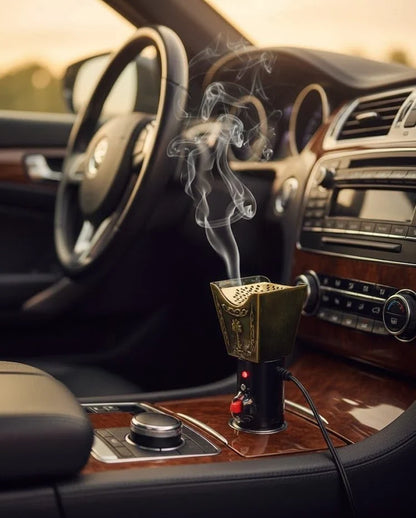 Portable CSSV FILE car electric incense burner with sleek design and compact size, suitable for use in vehicles