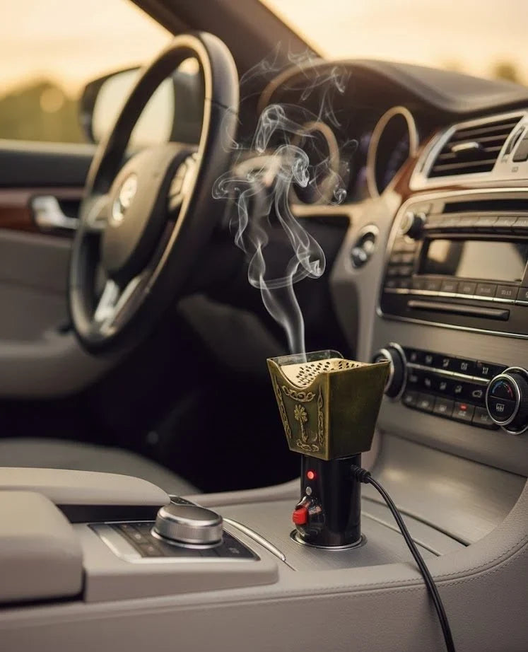 CSSV FILE portable car electric incense burner, compact device with electronic control for in-car aromatherapy.
